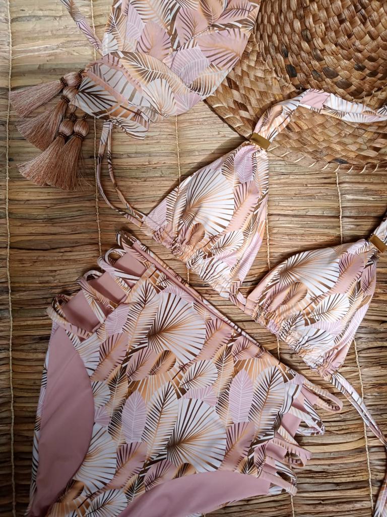 GOLD LEAVES PRINT HIGH WAIST SWIMSUIT