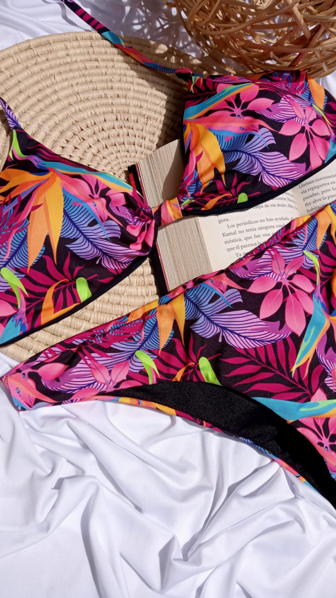 NEON FLOWERS/BLACK REVERSIBLE BIKINI SWIMSUIT