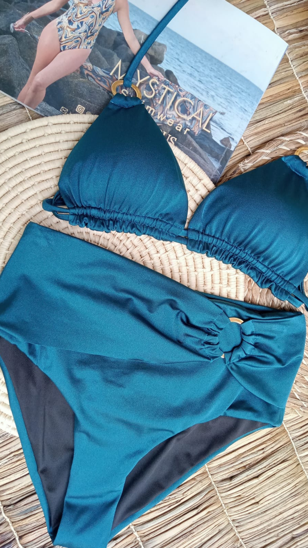 PETROLEUM BLUE HIGH WAIST BIKINI SWIMSUIT